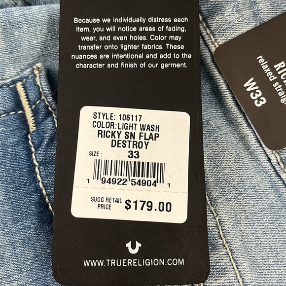 True Religion Ricky Size W33 Color Light Wash - Picture 4 of 4